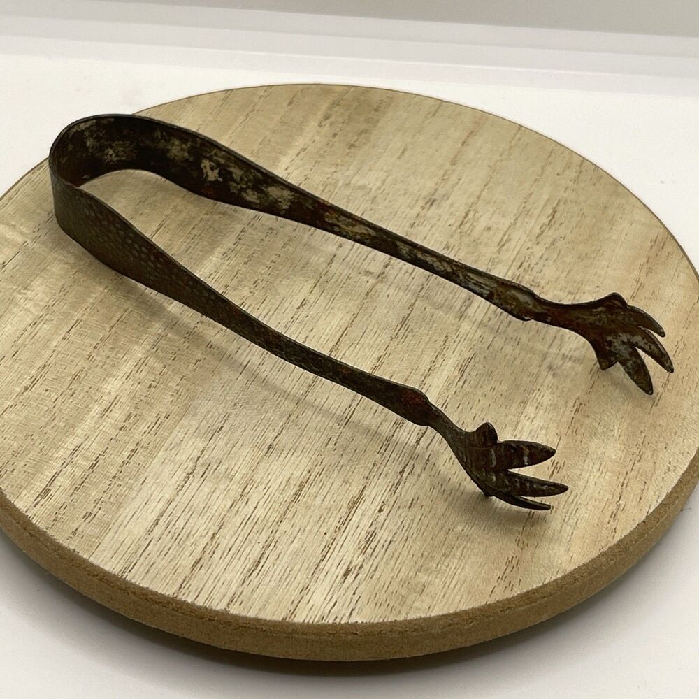 VTG Sugar Ice Cube Tongs Rustic Chicken Leg Bird Claw Hammered Design MCM 6⅗"
